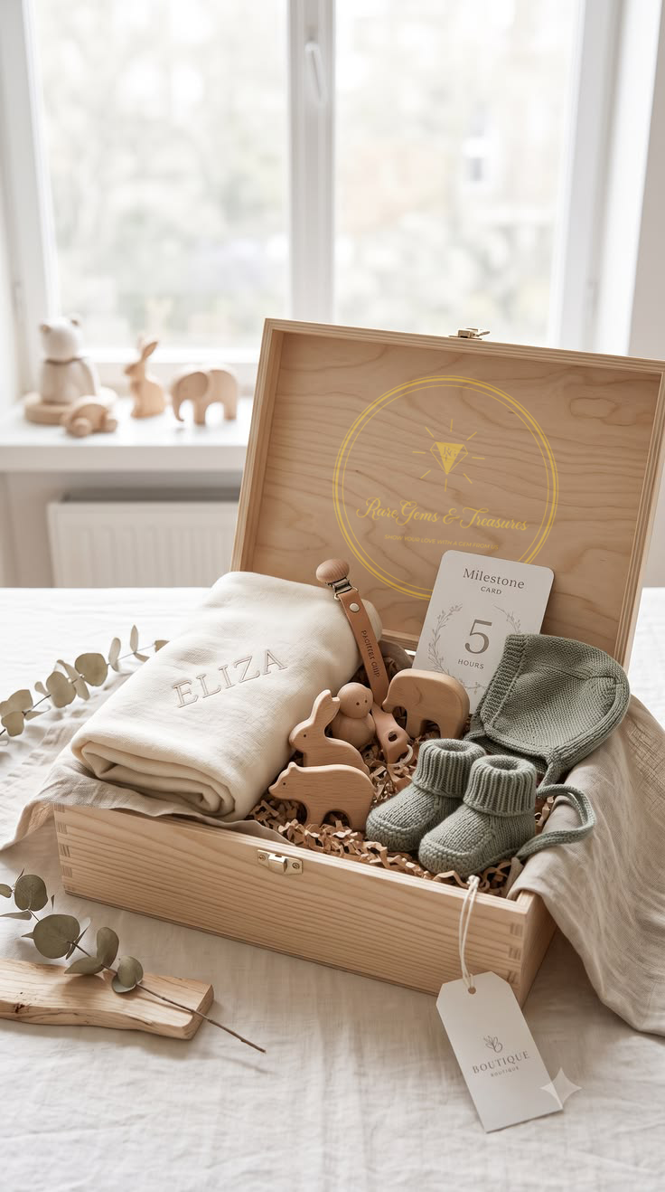 Luxury gift box finished with gold ribbon and brand detailing